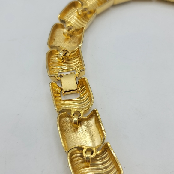 1970s Gold Tone Chunky Statement Choker Collar Necklace Vintage Disco Glam 17.5 - Picture 12 of 15